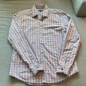 Stylish Men's Plaid Button-Down Shirt - Blue and Pink